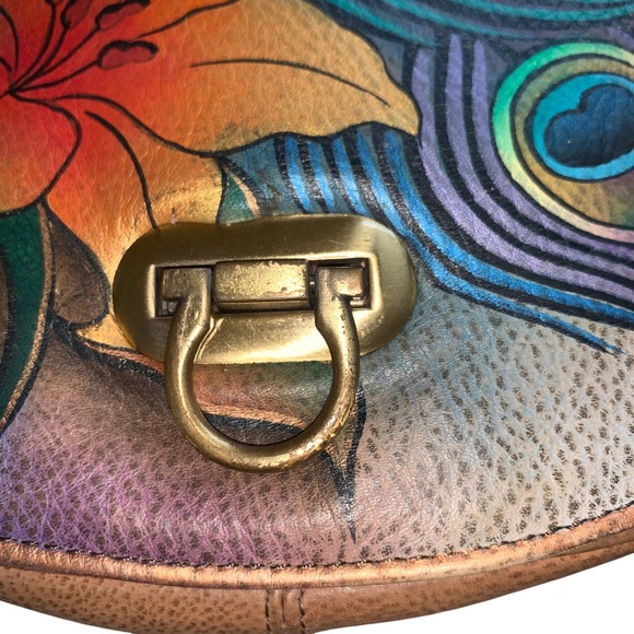 Anuschka Hand Painted Crossbody Saddle Bag Peacock Lily Purse - Picture 3 of 12